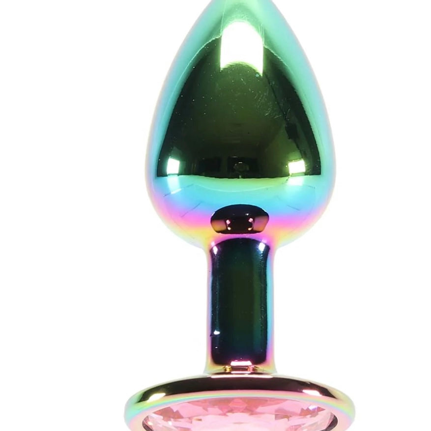 Small Aluminum Plug with Pink Gem in Multicolor